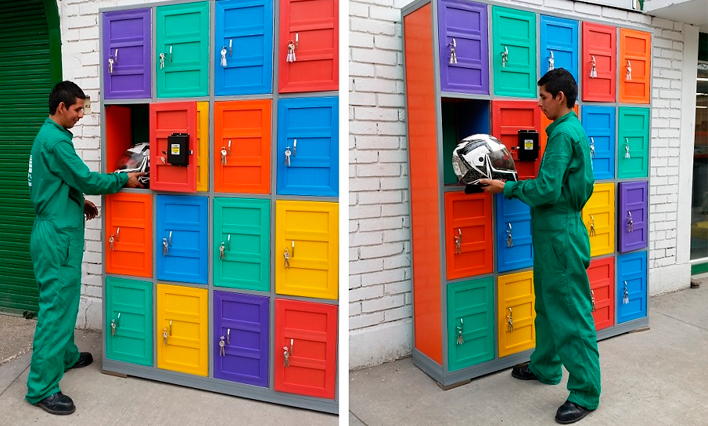 lockers inteligentes apra guardar cascos de motos parqueadero